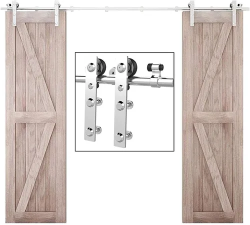 Vista 40 de TSMST Kit de herrajes para puerta corrediza de granero de 4 pies, riel de puerta de granero resistente de acero inoxidable para una sola puerta