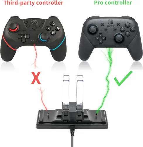 Vista 7 de Base de cargador de controlador para Nintendo Switch, estación de carga 6 en 1 para Nintendo Switch Joy-Con y controladores Pro, color negro