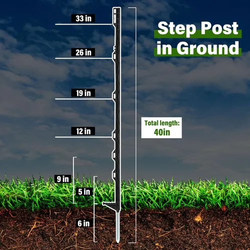 Vista 2 de Paquete de 50 postes eléctricos para cerca, postes de plástico de 40 pulgadas, postes de valla resistentes para patio de jardín, valla de alambre