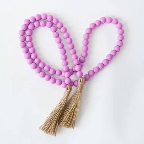 Vista 13 de OMISHE Guirnalda de cuentas de madera de 59 pulgadas con borlas, cuentas decorativas, guirnalda de cuentas de madera de granja para colgar