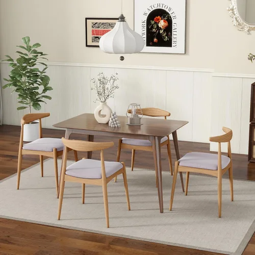 Vista 4 de Set of 2 Rubberwood Dining Chairs with Ergonomic Backrest & Comfort Cushions - Solid Wood Table & Chair Sets, Desk Chair for Dining Room, Kitchen