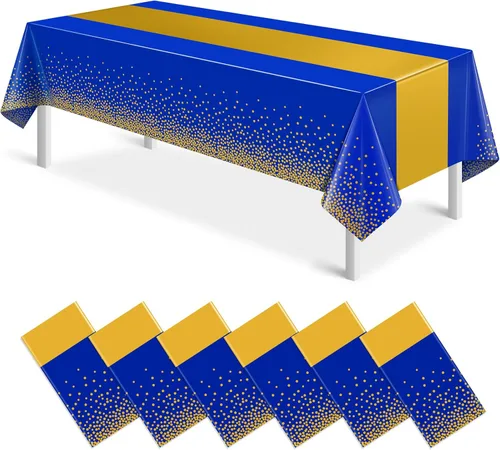 Vista 45 de 3 piezas de mantel y camino de mesa blanco y dorado para decoración de fiesta, mantel de plástico blanco con estampado dorado, camino de mesa Oro