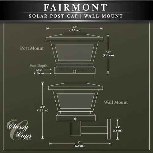 Vista 8 de Classy Caps Fairmont FS100B - Tapa solar para poste, color negro, alto rendimiento, resistente a la intemperie, cristal real, eficiencia energética