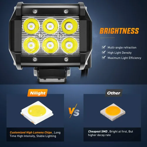 Vista 3 de Nilight 4 barras de luz LED de 4 pulgadas, 18 W, luces LED de trabajo, luces antiniebla, luces de conducción todoterreno con arnés de cableado