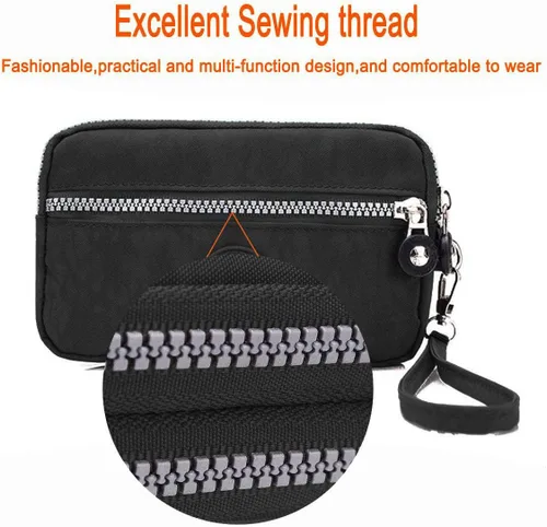 Vista 4 de Bolso de nailon para mujer con tres cremalleras, cartera larga de embrague para teléfono móviltarjetaefectivomonedasbilletes