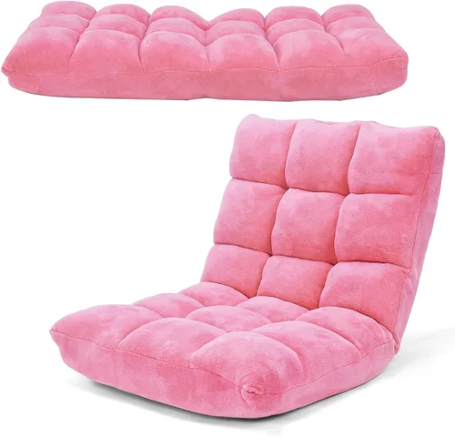 Vista 18 de COSTWAY Silla de Gaming Ajustable, Sillas de Gaming con Soporte para la Espalda, Marco de Acero Aleado, Forro Polar Coral Suave, Sofá Perezoso
