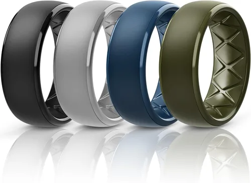 Vista 7 de Egnaro Anillos de boda de silicona para hombre: 1/4/6/7 Multipack de anillos de boda de goma con arco interior Diseño ergonómico transpirable