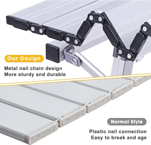 Vista 3 de ERYTLLY Mesa de camping plegable, mesa de picnic portátil al aire libre con patas ajustables, mesa de playa de aluminio ligera con mesa enrollable