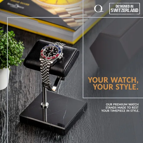 Vista 2 de Soporte para reloj Base de mármol natural de cuero de napa italiano hecho a mano Soporte de exhibición para reloj complementa todos los relojes