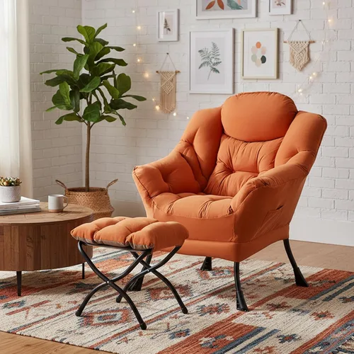 Vista 36 de Welnow Silla Lazy con otomana, moderna silla de descanso con reposabrazos y un bolsillo lateral, sillón para sofá de ocio, sillón de lectura