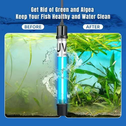 Vista 6 de Paquete de 2 luces UV para acuario de 11W para tanque de peces de 55-150 galones, luz limpiadora de algas para acuario, Máquina Verde Light