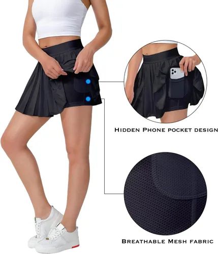 Vista 5 de Eleloveph Falda de tenis plisada para mujer, diseño atlético fluido, adecuada para golf, patinadora, deportes para correr