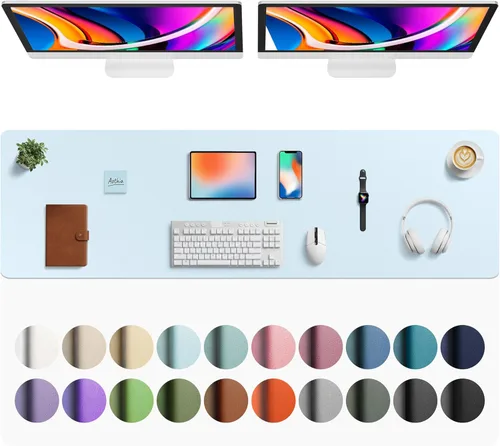 Vista 93 de Aothia - Protector de escritorio de cuero sintético, base para mouse y cubierta antideslizante, superficie impermeable para laptop y escritura