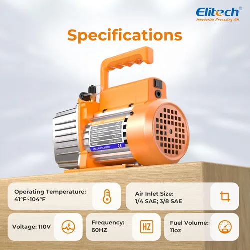 Vista 7 de Elitech NVP-3 Bomba de vacío HVAC 3CFM 1.5L/S 1/4HP Bomba de vacío de paleta giratoria de una sola etapa para sistemas HVAC y de refrigeración