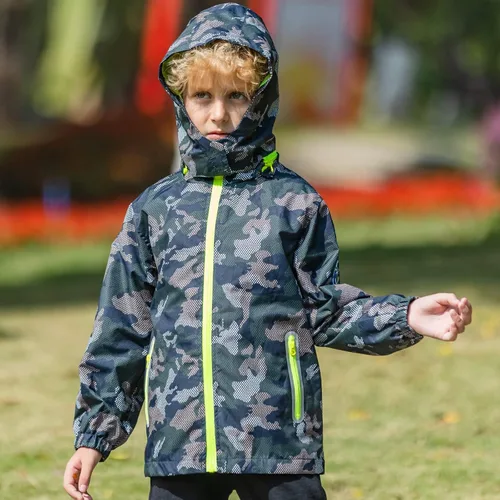 Vista 2 de Chaqueta impermeable con capucha para niños y niñas, chubasqueros para exteriores, rompevientos y dinosaurios, chaqueta de lluvia