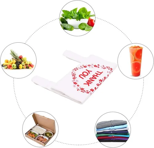 Vista 6 de LazyMe Bolsas de plástico para compras con texto en inglés "Thank You", bolsas de plástico para comestibles, bolsas de mercancía con asas