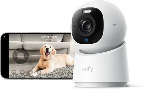 Vista 10 de eufy Security Cámara Interior E30, Última Generación, Cámara de Seguridad 4K UHD, Pan-Tilt 360°, Visión Nocturna a Color, Detección de IA