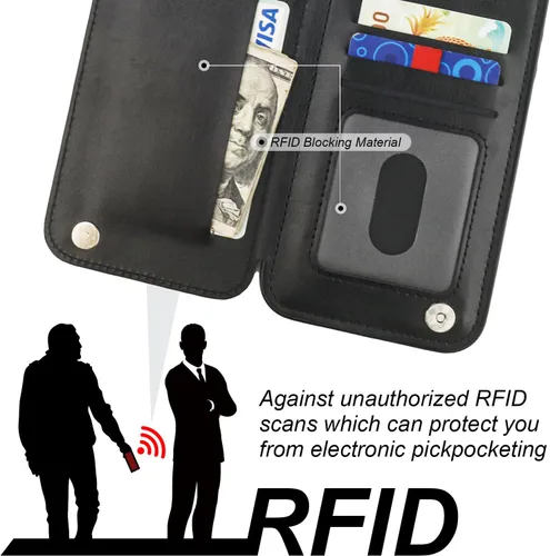 Vista 6 de ONETOP - Funda tipo cartera para iPhone 15 Pro Max con soporte para tarjetas, anillo de rotación de 360°, bloqueo RFID, piel sintética, doble cierre