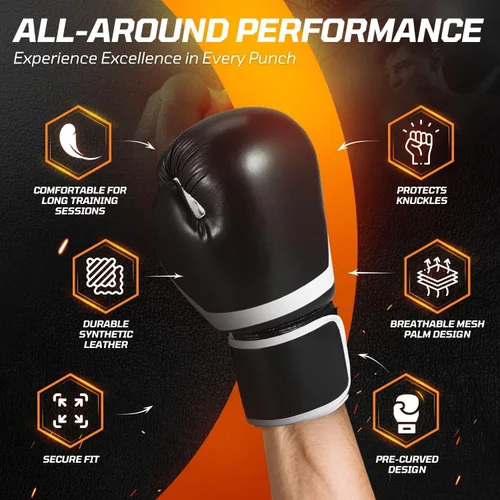 Vista 4 de Flexzion Guantes de entrenamiento de boxeo para boxeo, Muay Thai, Kickboxing, bolsa pesada, guantes de boxeo, muñequera, combate de contacto