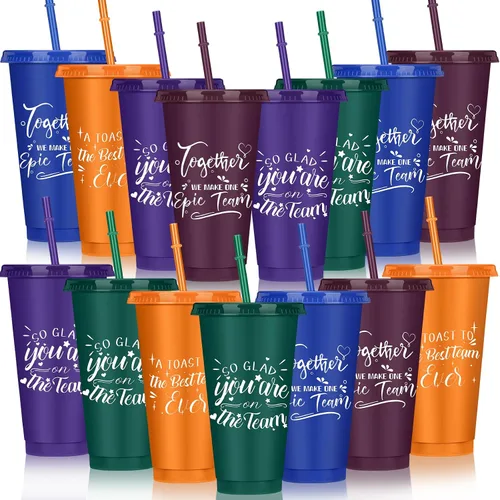 Mifoci Regalos a granel de agradecimiento para empleados Tazas de plástico de 24oz con tapa con pajita para compañeros de trabajo, profesores y