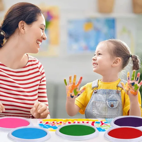 Vista 6 de MoloTAR Almohadillas de tinta grandes lavables arcoíris de 8 colores para sellos de goma para niños (paquete de 8)