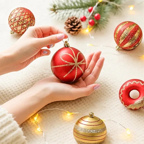 Vista 6 de SHareconn Juego de 70 adornos clásicos de bolas de Navidad 2025, bolas de plástico inastillables, cinta y adorno para árbol de Navidad, vacaciones