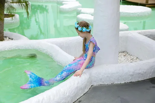 Vista 9 de DNFUN Colas de sirena para nadar para niñas, traje de baño de sirena con monoaleta