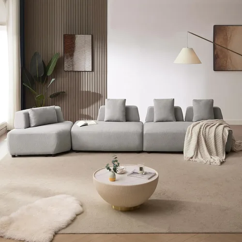 Vista 106 de Sofá modular en forma de L de 100.7 pulgadas con otomana extraíble, modernos sofás de 3 plazas con dos reposabrazos y patas de metal, cómoda tela