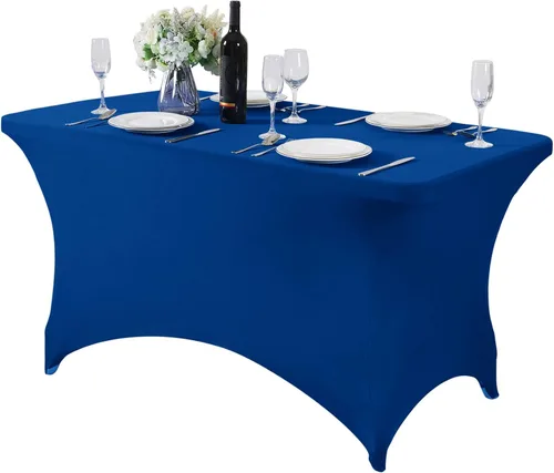 Vista 20 de Paquete de 2 manteles de elastano para mesa de 4, 6 o 9 pies, mantel elástico universal ajustable para fiestas, banquetes, bodas y eventos