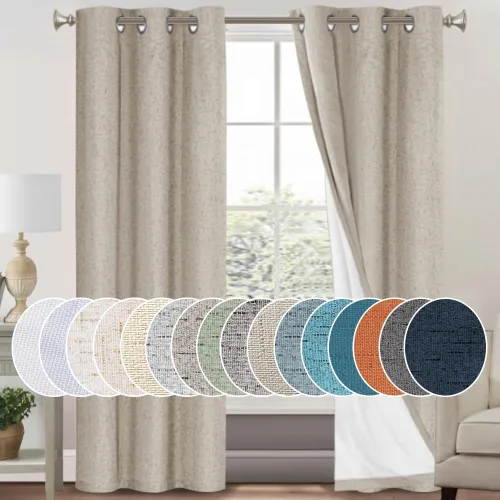 Vista 122 de Primitive - Cortinas opacas 100 % de lino texturizado natural para dormitorio, sala de estar, cortinas para ahorra energía, tela de arpillera