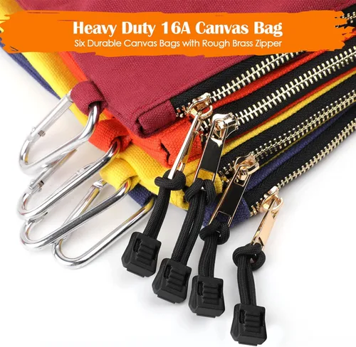 Vista 2 de Bolsa de lona para herramientas con cremallera, bolsas de utilidad de 16 onzas (A), bolsa de herramientas resistentes con mosquetón, 12 x 7 Paquete