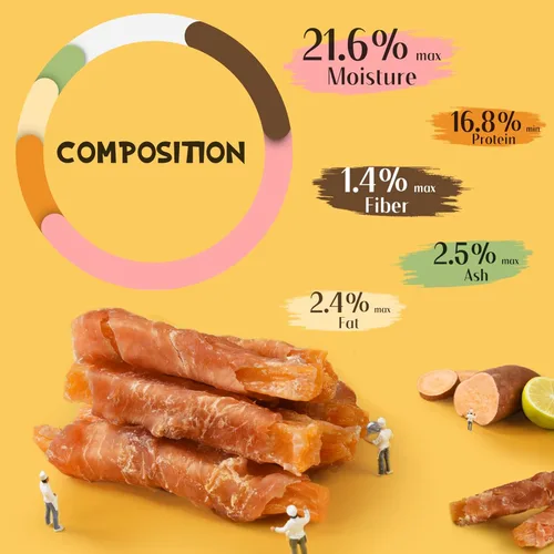 Vista 3 de ASMPET Golosinas masticables para perros, tiras de batata envueltas en pollo, aperitivos para perros sin gluten y granos para recompensas