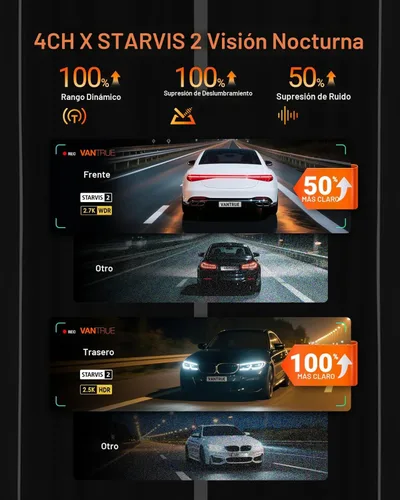 Vista 3 de Vantrue N5S 4 canales 360 grados 2.7K Dash Cam, 4CH STARVIS 2 visión nocturna, 2.7K+1080P* 2+1440P cámara interior trasera delantera, modo