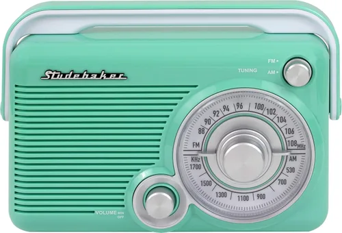 Vista 2 de Studebaker SB2002TE Radio AM/FM portátil con entrada para auriculares y entrada auxiliar con alimentación AC/DC (Cerceta/Blanco)