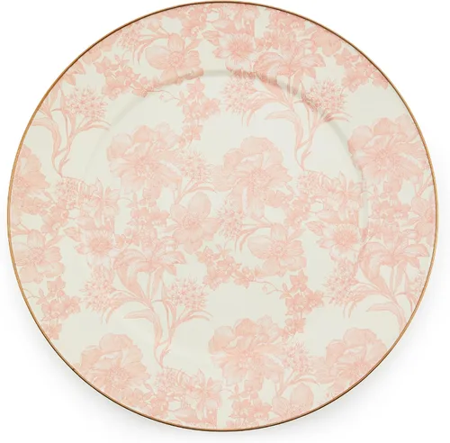 Vista 8 de MACKENZIE-CHILDS Bandeja de servir esmaltada, bandeja decorativa para alimentos, 16 pulgadas, color marrón rosa silvestre
