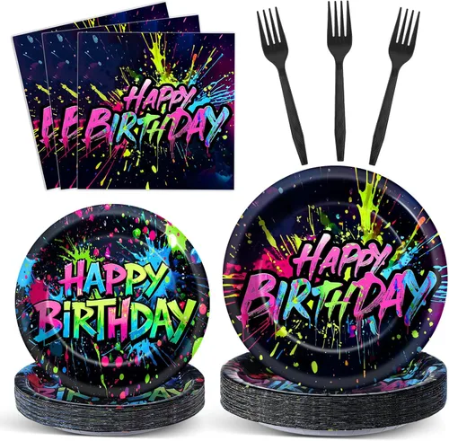 Vista 43 de 100 piezas de platos y servilletas para fiesta de construcción con temática de camiones de construcción, suministros de decoración para fiesta