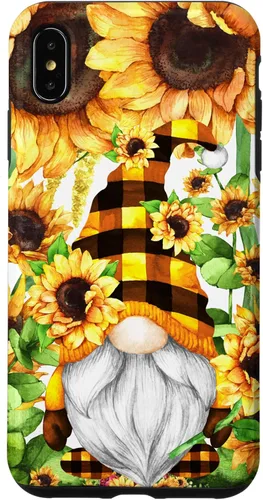Vista 11 de iPhone 16 Gnomo de girasol con sombrero de cuadros de búfalo para niñas de moda lindo caso