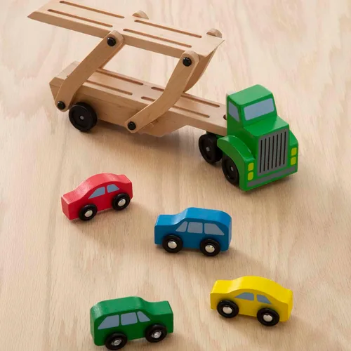 Vista 8 de Melissa & Doug, Camión remolcador de autos y autos de Madera de juguete, Set con 1 Camión y 4 autos, Estándar, Rojo
