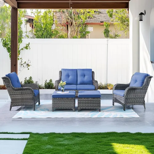 Vista 81 de Belord Mesa auxiliar pequeña para exteriores, mesa de mimbre de vidrio templado, mesa de centro impermeable para patio, mesa auxiliar de ratán