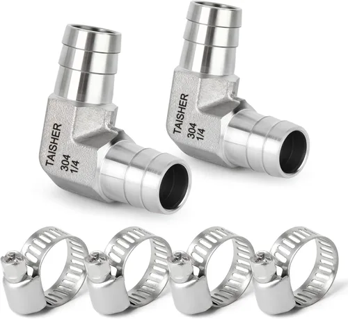 Vista 93 de TAISHER 1 PIEZA Accesorio de Manguera Codo de Acero Inoxidable 304 de 90 Grados - Púa de 1" x Púa de 1" para Combustible/Aire/Líquido/Gas con 2