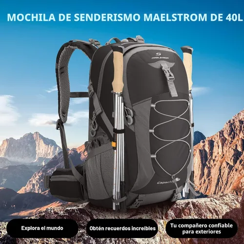 Vista 7 de Mochila de senderismo Maelstrom, mochila de camping, mochila de senderismo impermeable de 40 l con cubierta para la lluvia, mochila ligera de viaje