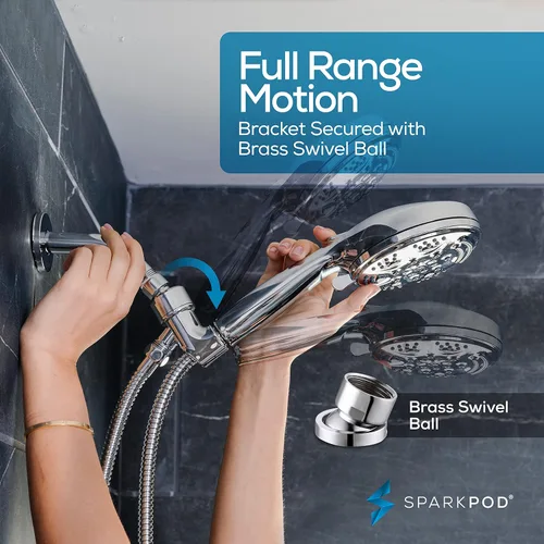 Vista 7 de SparkPod Cabezal de ducha de mano de 5 pulgadas con 9 ajustes de pulverización, pausa de ahorro de agua con interruptor de encendido/apagado
