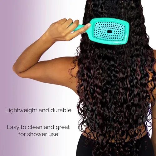Vista 5 de Curl Keeper Flexy - Cepillo de pelo turquesa, cepillo desenredante con cerdas flexibles para uso en la ducha, peinar rizos y eliminar nudos
