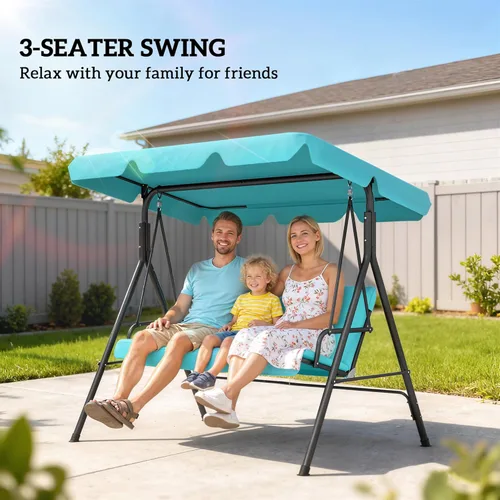 Vista 5 de Outsunny Silla columpio de 3 asientos para patio al aire libre con cojín extraíble, soporte de marco de acero y toldo inclinable ajustable para Verde