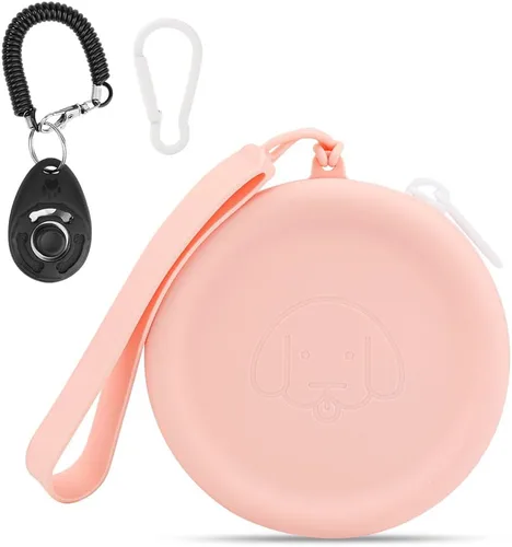 Vista 13 de WALLFID Bolso de silicona para golosinas de perro, pequeño, con clicker de entrenamiento para mascotas, bolsa para paseo de perros y gatos