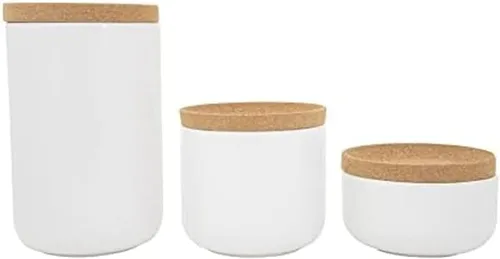 Vista 8 de Kamenstein Juego de 3 recipientes apilables de cerámica y corcho, 1/2 cuartos de galón, 1 cuarto de galón, 2 cuartos de galón, color negro