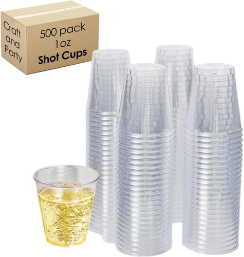 Vista 7 de Craft And Party, 100 piezas de vasos transparentes premium de 1 onza. Vasos transparentes desechables para degustación de vino, vodka, whisky, shots