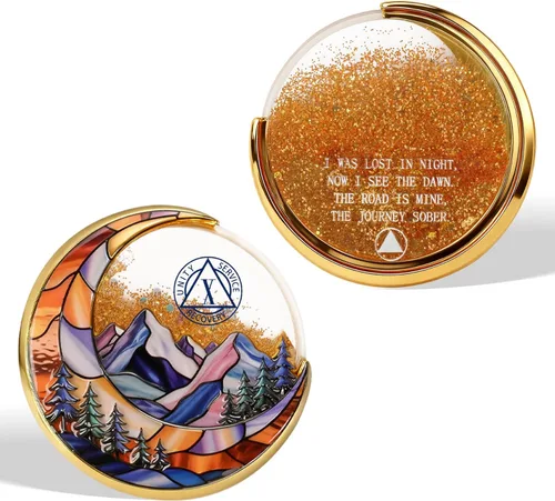Vista 23 de Moving Sand - Moneda de sobriedad de 1 año – Moneda sobria de arena de flujo brillante, medallones de recuperación de chip AA de afirmación, regalos