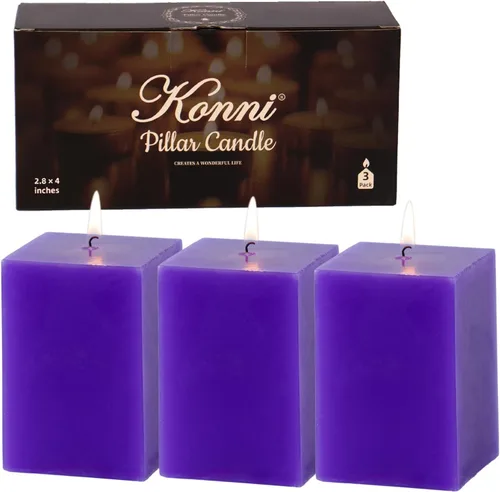 Vista 14 de KONNI Juego de 3 velas de pilar blancas cuadradas, 7 cm x 10 cm Velas de pilar sin perfume a granel, velas de combustión larga de 30 horas, velas