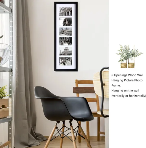 Vista 3 de Adeco Marco de fotos decorativo de madera hecho a mano para colgar en la pared, con aberturas de 6 a 3.5 x 5 pulgadas